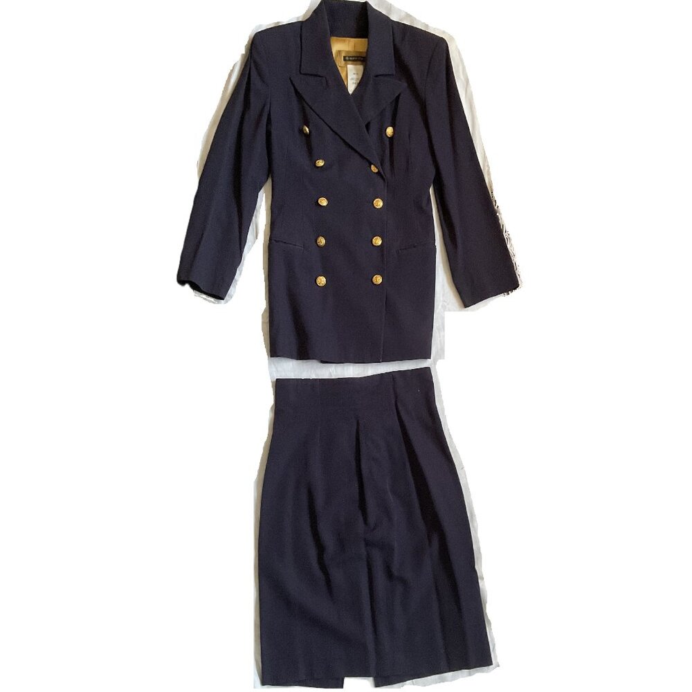Plein Sud Paris Double Breasted navy blue jacket skirt suit set Size 6